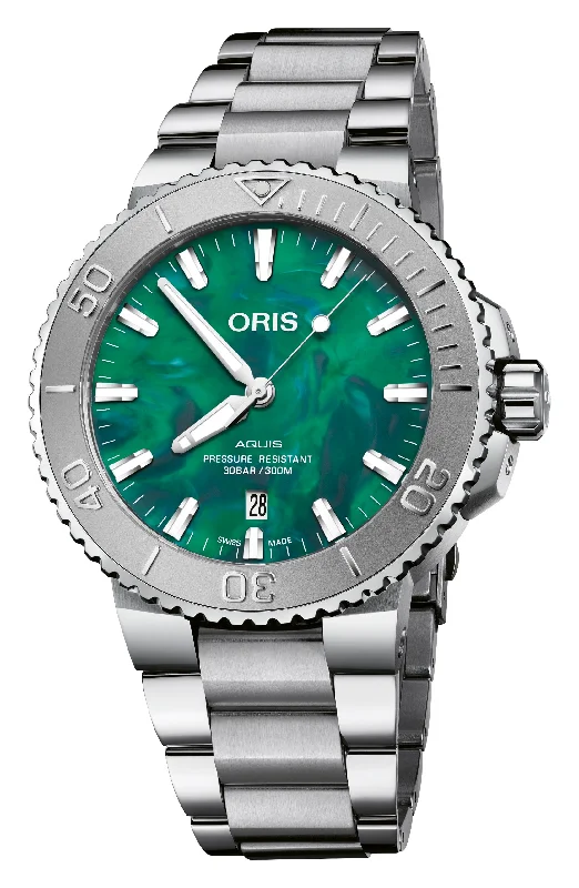 men’s watches with rugged construction and digital chronograph features -Oris Aquis Automatic Watch 733 7730 4137MB