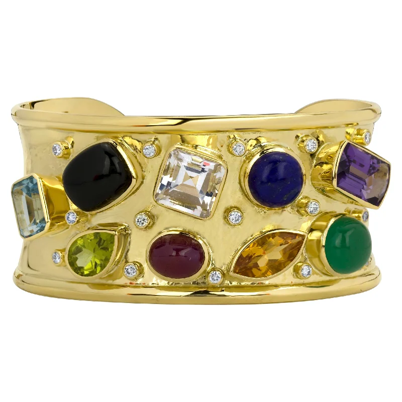 women’s rings with sapphires for engagement with diamonds-Bangle -  Black Onyx, Green Onyx, Ruby, Lapis Lazuli, Citrine, Amethyst, Whitetopaz, Peridot, Blue Topaz And Diamond