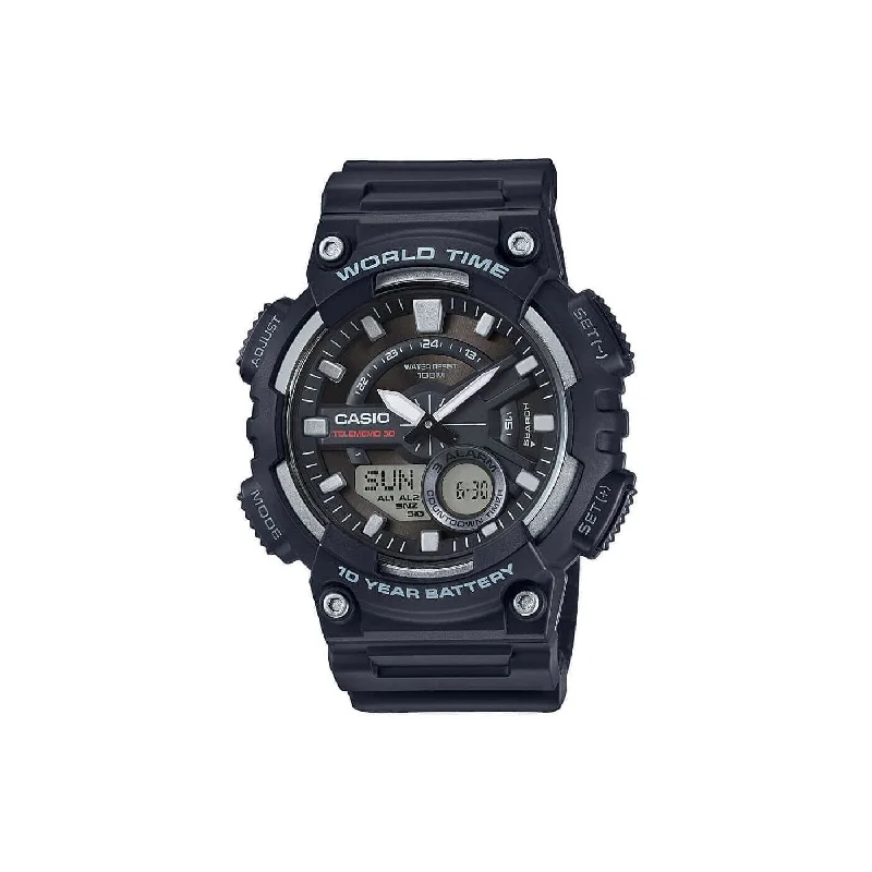 men's watches with classic designs and rugged outdoor features -Casio Gents Black Resin Strap Telememo Watch