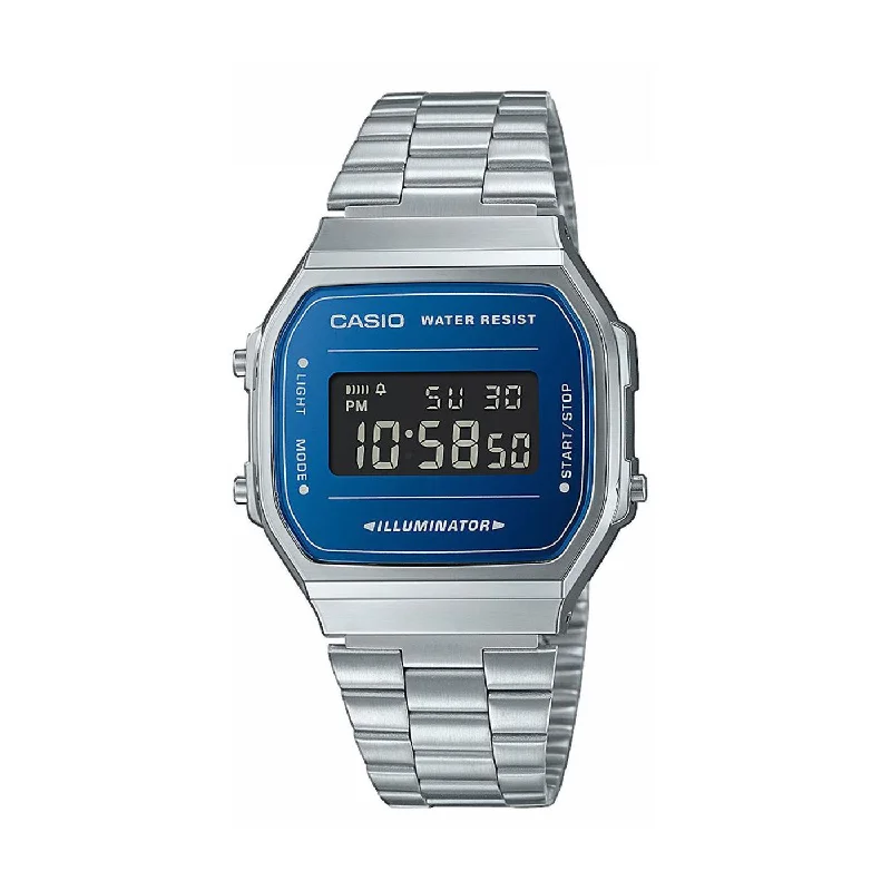 elegant digital watches for women with fitness and health monitoring -Casio Vintage Blue Dial Silver Digital Watch