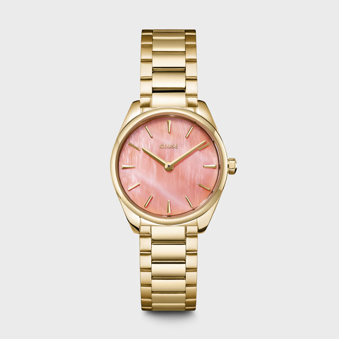 stylish watches for women with adjustable bands and colorful dials -Cluse Féroce Mini Watch Steel, Apricot Pearl, Gold Colour