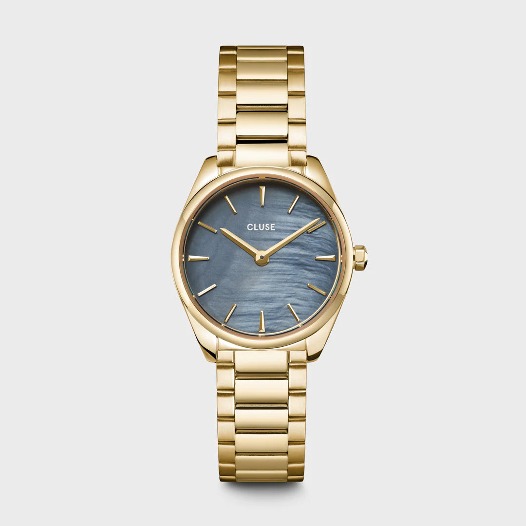 stylish watches for men with advanced tracking features and elegant designs -Cluse Féroce Mini Watch Steel, Blue Pearl, Gold Colour