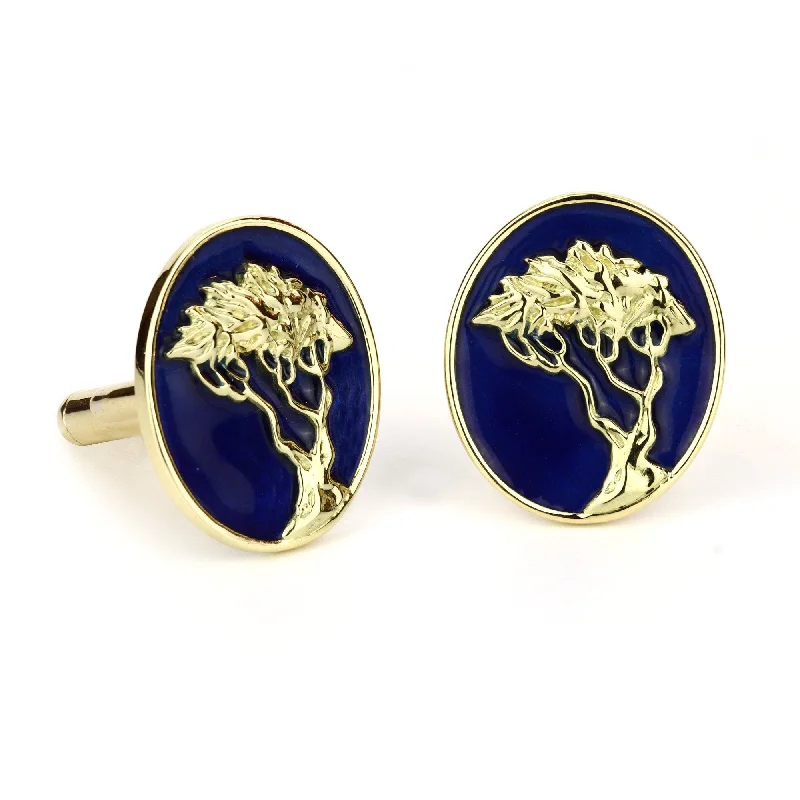 vintage wedding rings for men with diamonds and sapphires-Cufflinks - 18k Gold with Blue Enamel