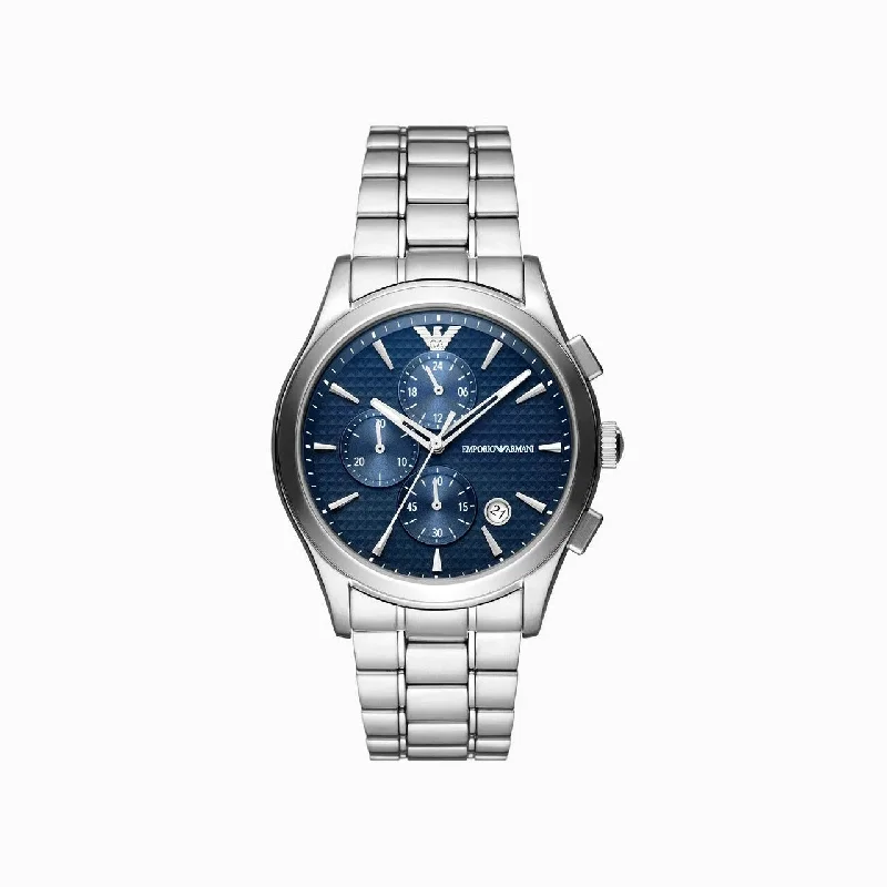 elegant watches for men with modern designs and advanced movement -Emporio Armani Chronograph Blue Dial Stainless Steel Watch