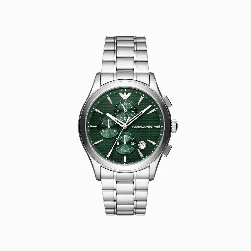 men's watches with oversized dials and durable stainless steel bands -Emporio Armani Chronograph Green Dial Stainless Steel Watch