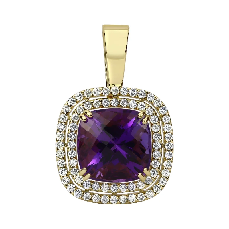 women’s custom-made engagement rings with sapphires and rubies for men-Pendant - Amethyst And Diamond (2284C)