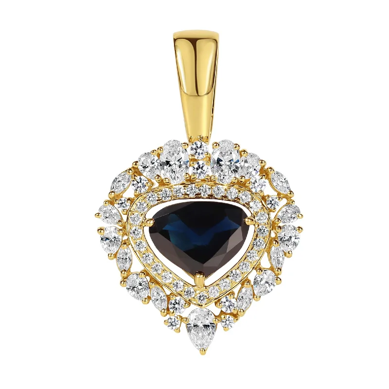 women’s engagement rings with sapphires for wedding bands for men-Pendant - Blue Sapphire, Crystal and Diamond