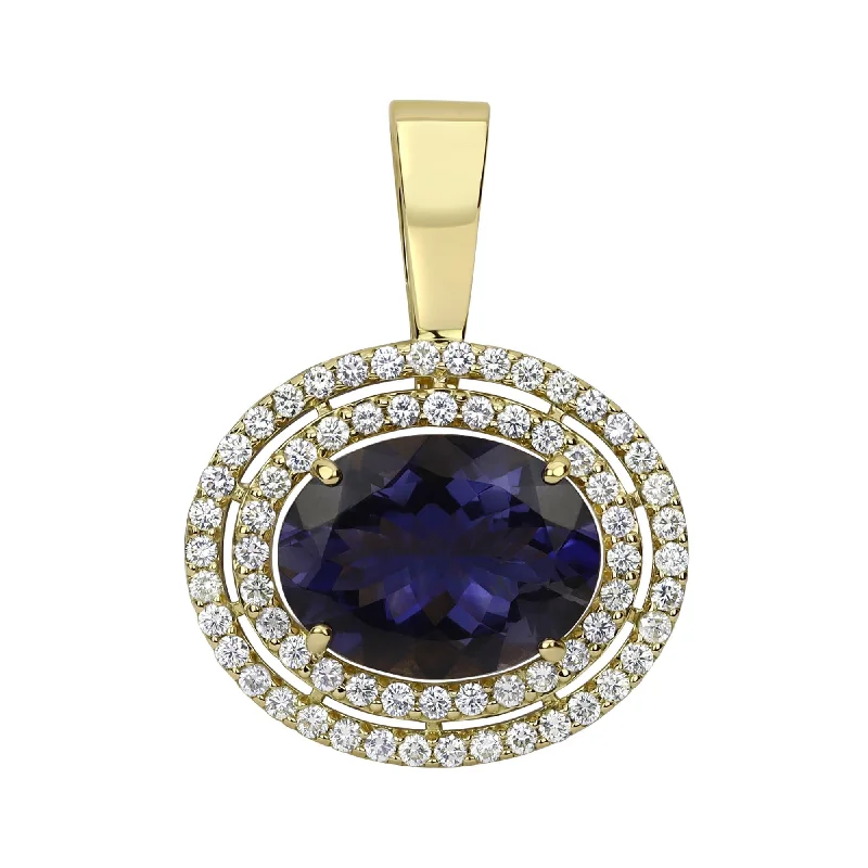 custom-made rings for women with sapphires for engagement-Pendant - Iolite And Diamond (2284F)