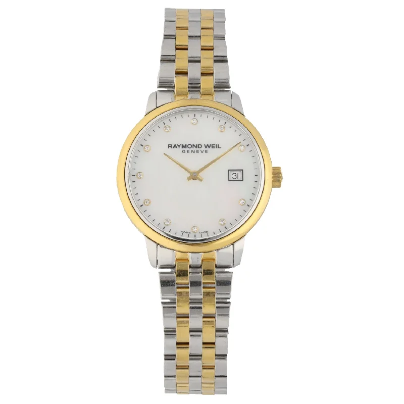 elegant watches for women with stainless steel and leather hybrid straps -Raymond Weil Toccata 5985 29mm Bi-Colour Watch