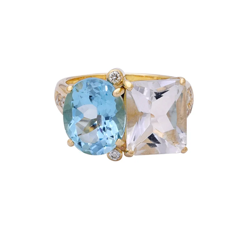 custom sapphire rings for women’s engagement-Repair - Ring - Blue Topaz and Crystal in 18K gold (2199P)