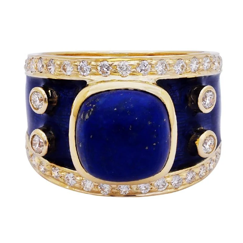 men’s wedding bands with sapphires for custom engagement rings-Repair - Ring- Lapis Lazuli and Diamond (Enamel)  (2199N)