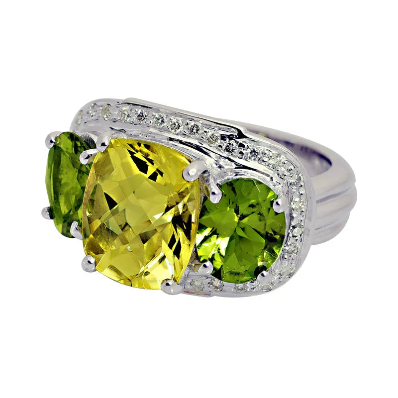 women’s custom engagement rings with diamonds and sapphires for engagement-Repair - Ring - Lemon Quartz, Peridot and Diamond (206GS)