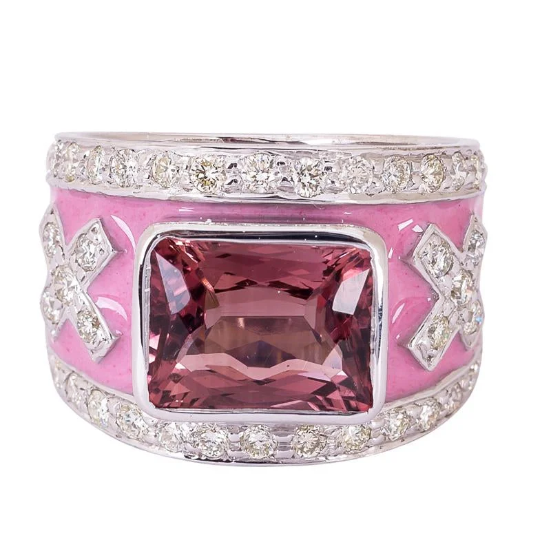 men’s rings with diamonds for wedding bands with sapphires-Repair - Ring- Rubellite and Diamond (Enamel)  (265IS)