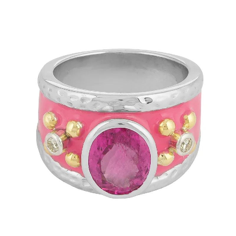 men’s rings with sapphires for engagement rings-Repair - Ring - Rubellite and Diamond (Enamel) - 43EM