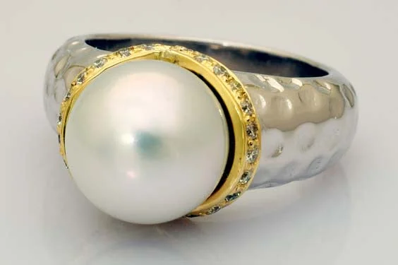 custom-made engagement rings with diamonds and sapphires for men-Repair - South Sea Pearl and Diamond (1PM)