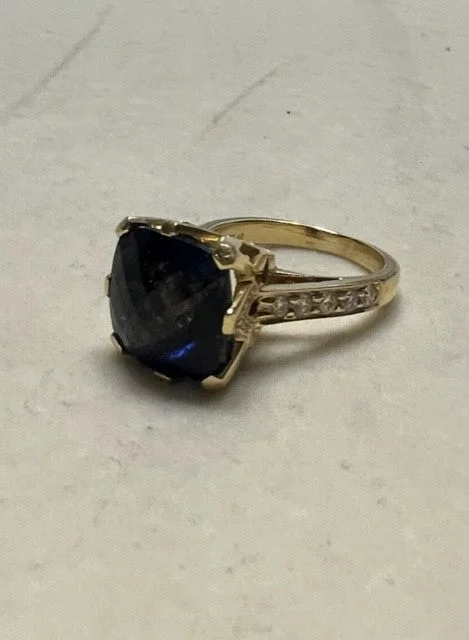 women’s wedding rings with sapphires for wedding bands-Repair - Ring - Iolite and Diamond (1940C)