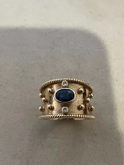 custom rings for women with sapphires for wedding-Repair - Ring - Blue Sapphire and Diamond (883H)