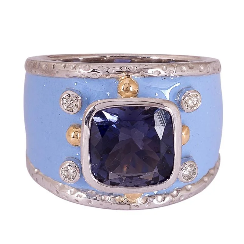 women’s custom wedding rings with sapphires for engagement bands-Repair - Ring Iolite and Diamond with Enamel (24QM)