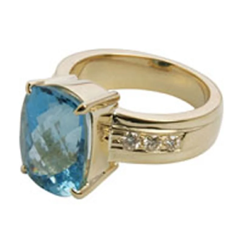 vintage engagement rings with sapphires and rubies for men-Ring- Blue Topaz And Diamond (1397Q)