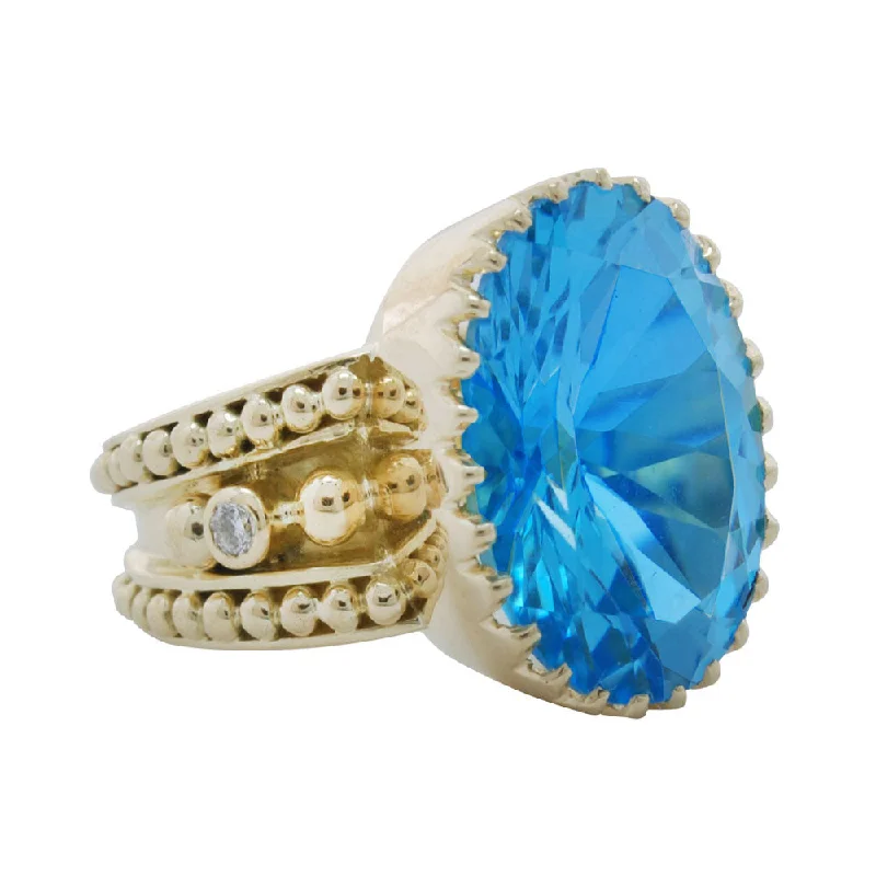 women’s custom wedding bands with diamonds and sapphires-Ring- Blue Topaz And Diamond (1829G)