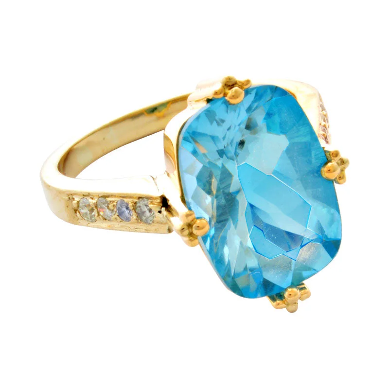 vintage engagement rings with sapphires for men’s engagement rings-Ring- Blue Topaz And Diamond