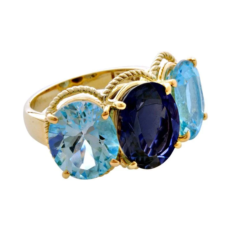 custom wedding bands with sapphires for wedding rings-Ring - Blue Topaz and Iolite in 18K Gold