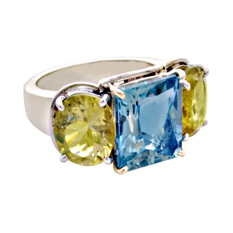 women’s engagement rings with diamonds and sapphires for wedding bands-Ring-Blue Topaz and Lemon Quartz