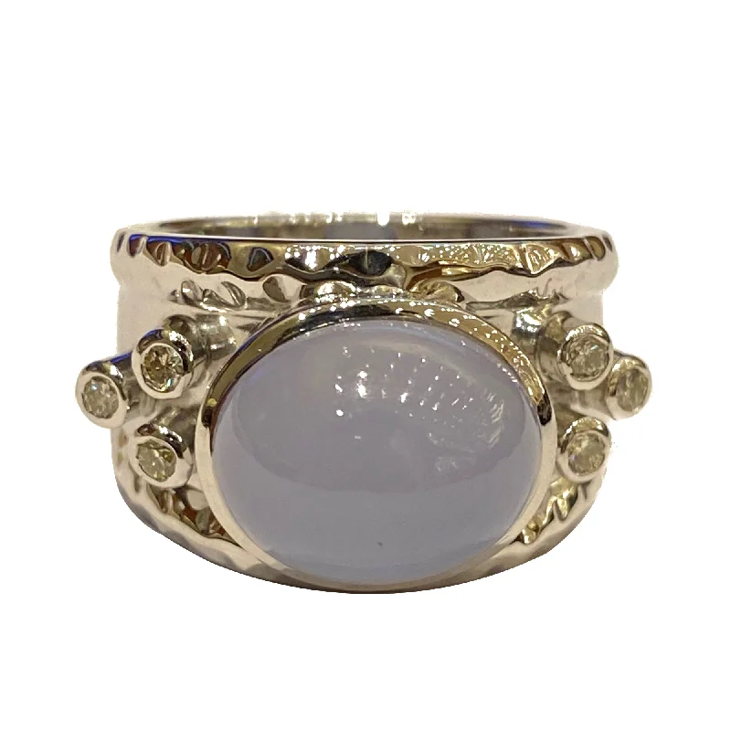 men’s rings with diamonds and sapphires for custom wedding engagement-Ring - Chalcedony and Diamond in Sterling Silver