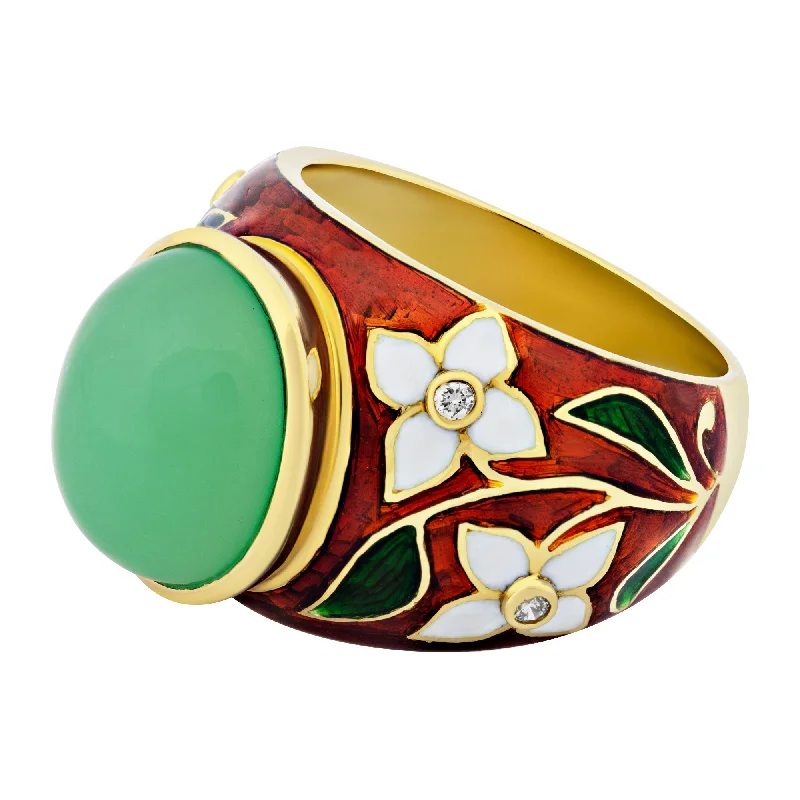 custom rings for women with sapphires and rubies for wedding-Ring- Chrysoprase And Diamond (enamel) (2022J)