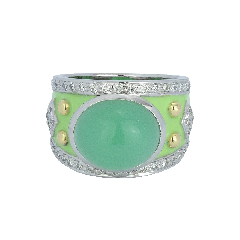 men’s custom wedding rings with sapphires for engagement rings-Ring - Chrysoprase And Diamond (enamel)