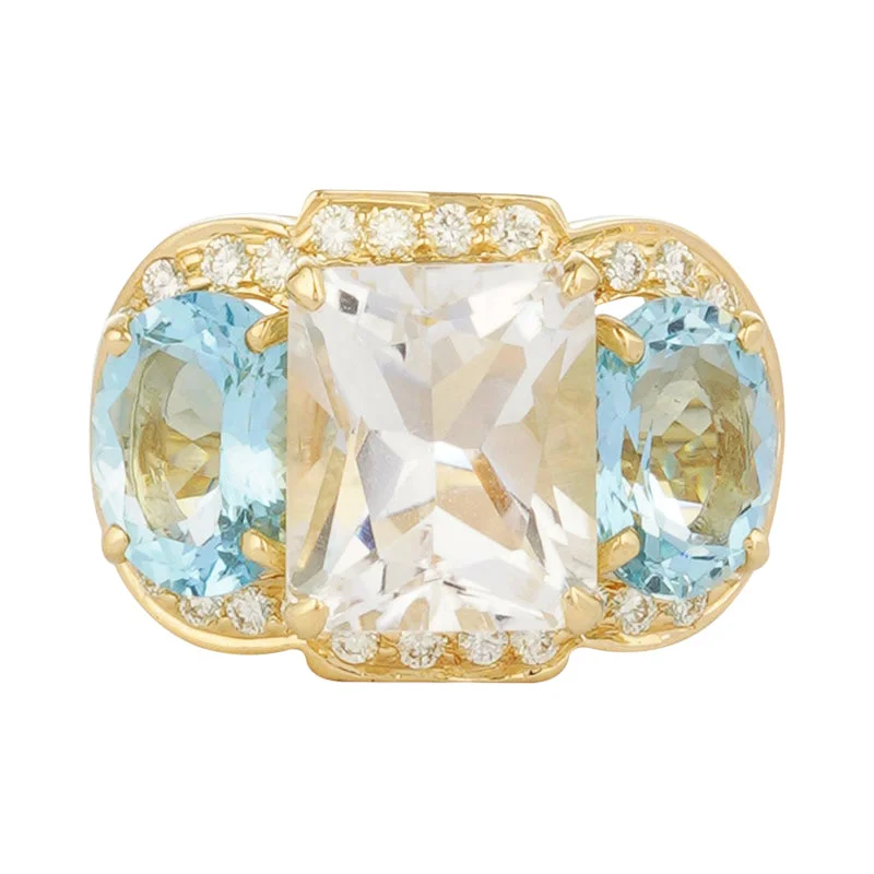 women’s rings with sapphires for engagement with diamonds-Ring - Crystal, Aquamarine and Diamond (2221J)