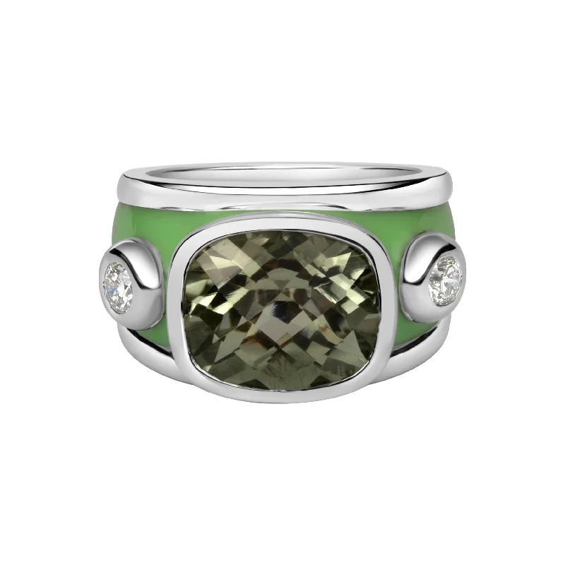 platinum engagement rings with diamonds for women’s engagement-Ring - Green Quartz And Diamond (enamel)