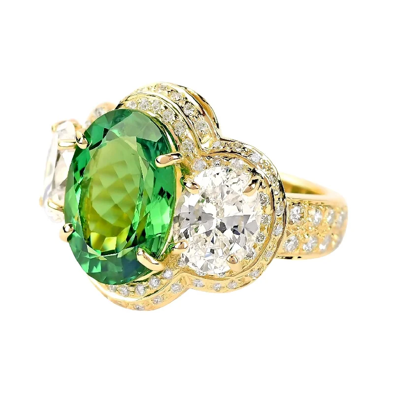 custom rings with sapphires and diamonds for men’s engagement rings-Ring - Green Tourmaline, Cubic Zirconia And Diamond