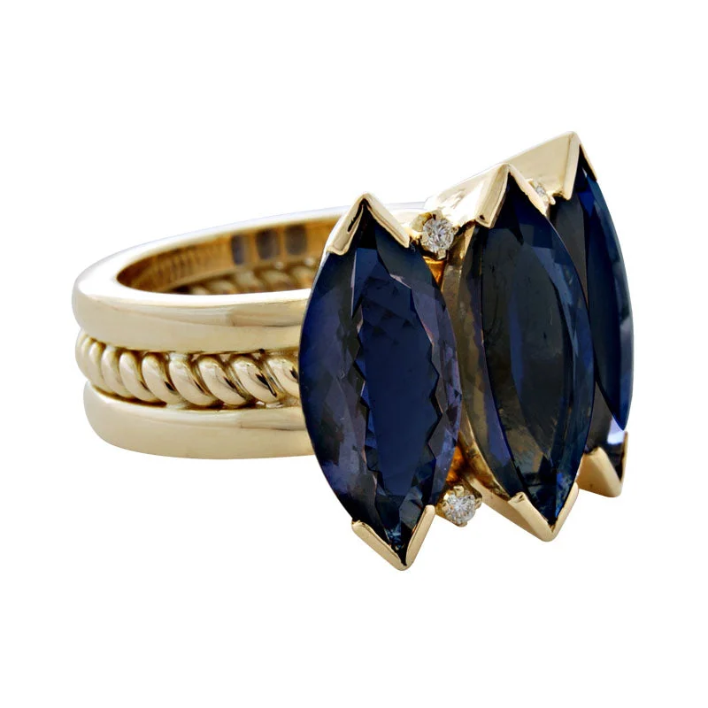 vintage wedding rings for men with diamonds and sapphires-Ring- Iolite And Diamond (1831B)