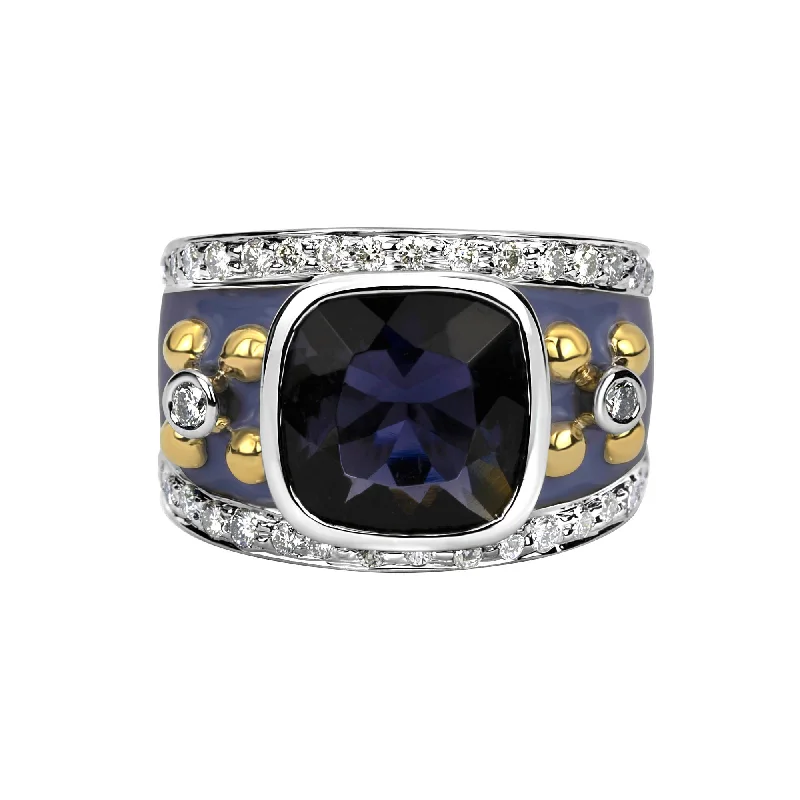 men’s rings with sapphires for wedding bands-Ring - Iolite And Diamond