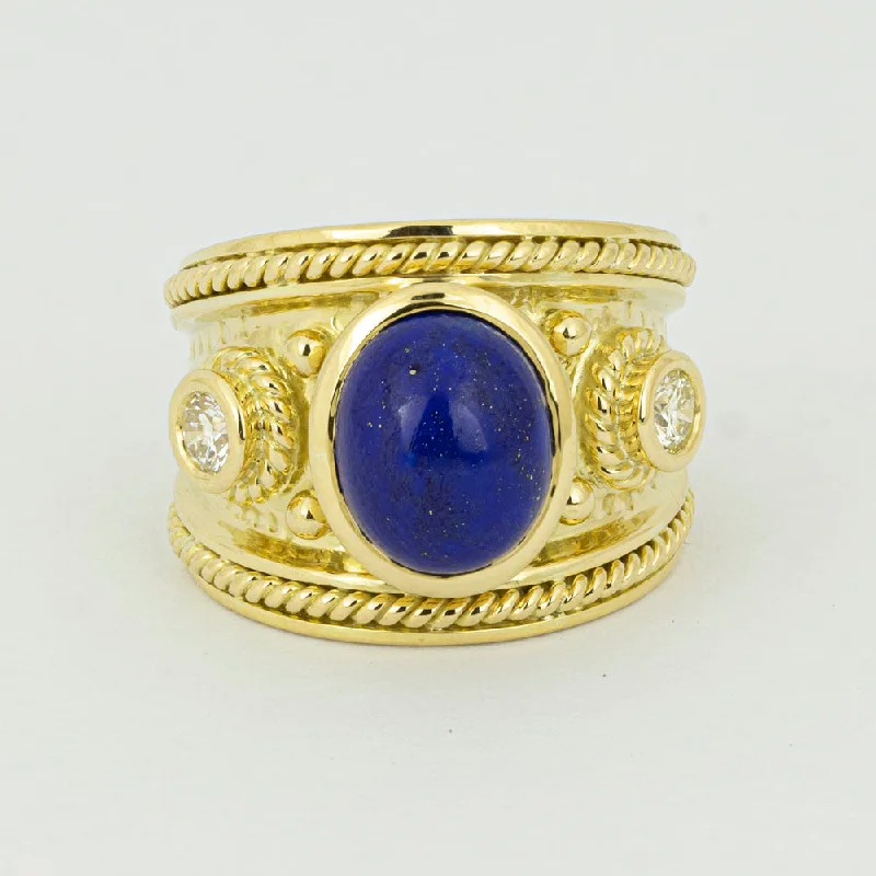 custom rings with sapphires for engagement bands for women-Ring - Lapis Lazuli And Diamond