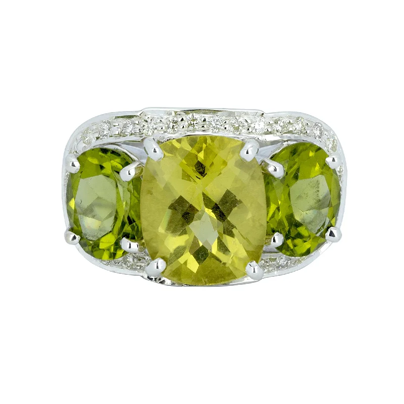 custom engagement rings with sapphires for men’s wedding-Ring - Lemon Quartz, Peridot And Diamond