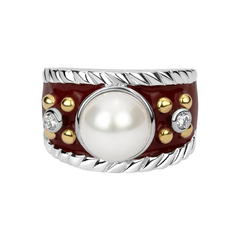 vintage engagement rings with diamonds and sapphires for women-Ring - Pearl And Diamond (enamel)