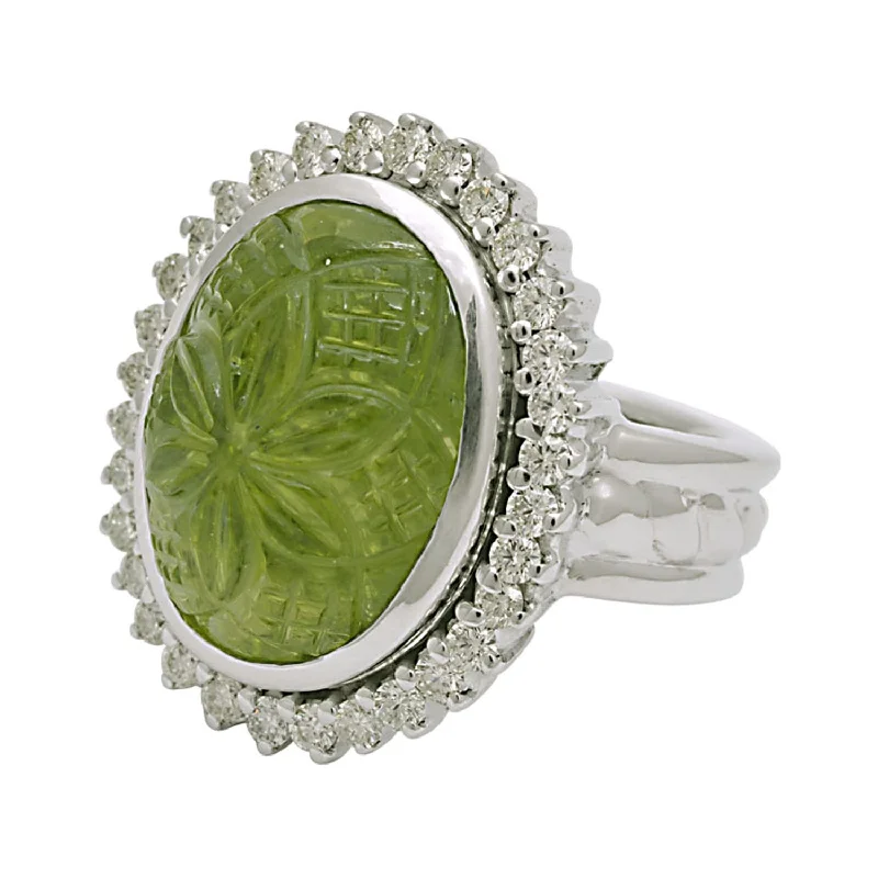 women’s platinum rings with diamonds and rubies for engagement-Ring- Peridot And Diamond (192QS)