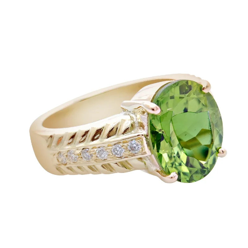 men’s wedding bands with diamonds and sapphires for wedding-Ring- Peridot & Diamond (1751R)