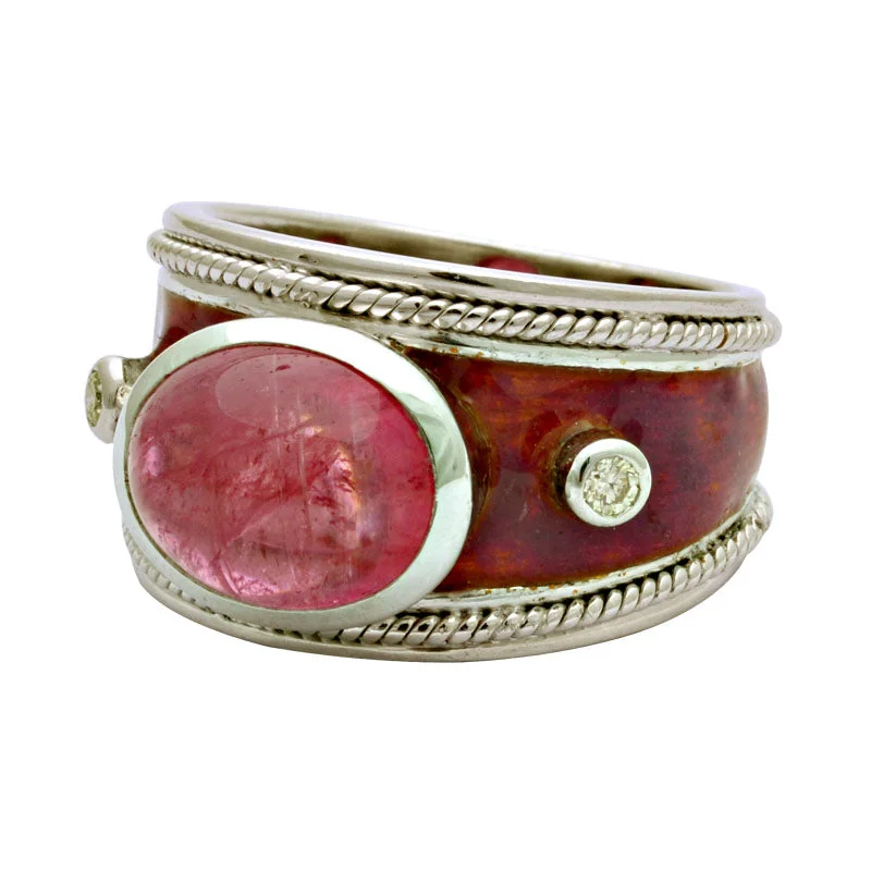 vintage rings with sapphires for women’s wedding engagement-Ring- Rubellite And Diamond (Enamel) (130MS)