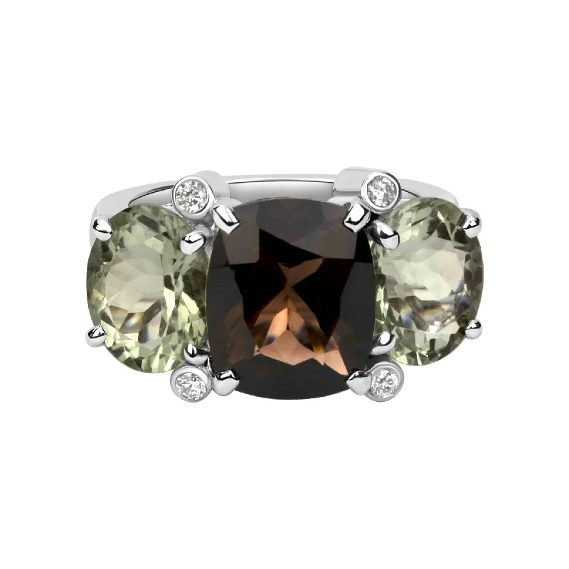 women’s wedding rings with diamonds and sapphires for custom engagement-Ring - Smoky Quartz, Green Quartz And Diamond