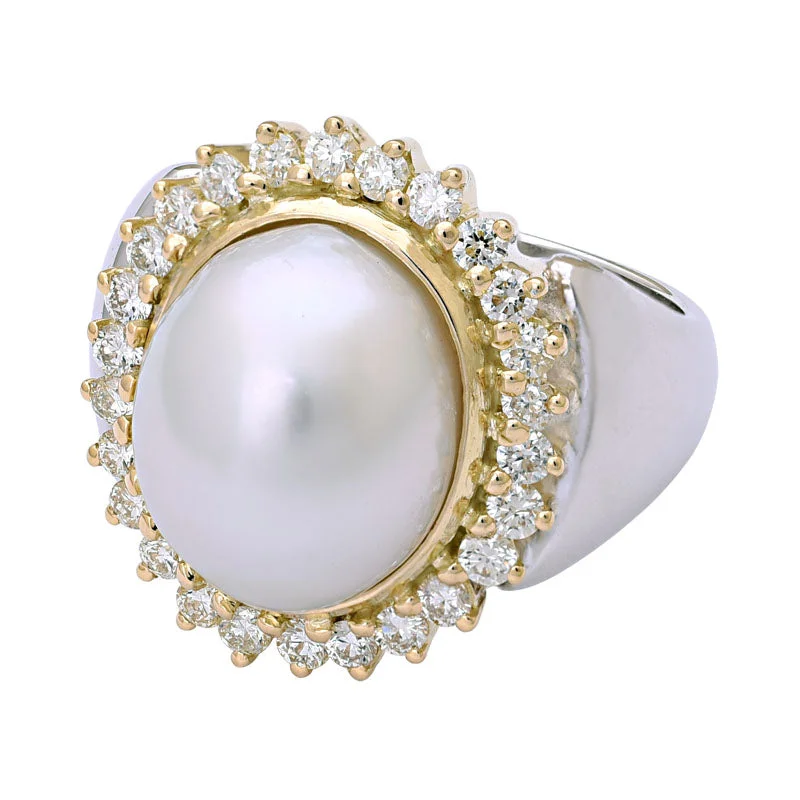 custom wedding bands for women with sapphires and diamonds-Ring-South Sea Pearl and Diamond