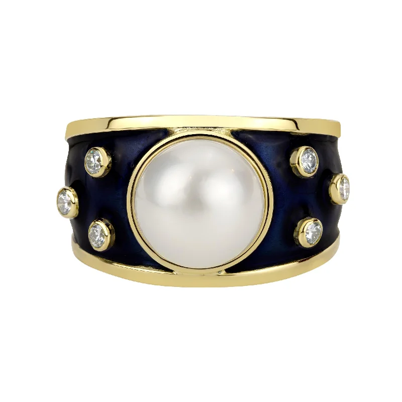 men’s platinum wedding rings with diamonds and sapphires for custom engagement-Ring- South Sea Pearl And Diamond (enamel) (1962F)