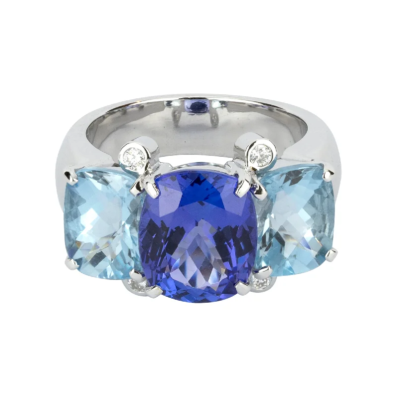 vintage engagement rings for men with sapphires for wedding bands-Ring - Tanzanite, Blue Topaz And Diamond