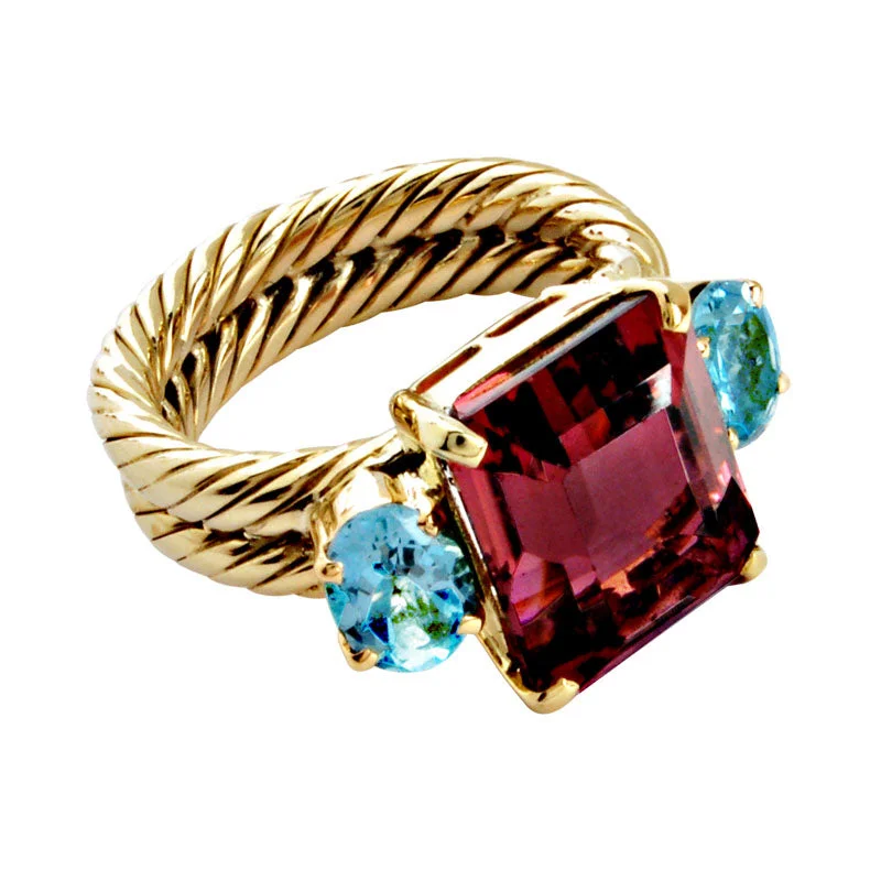 custom-made rings for women with sapphires for engagement-Ring-tourmaline & Aquamarine (402J)