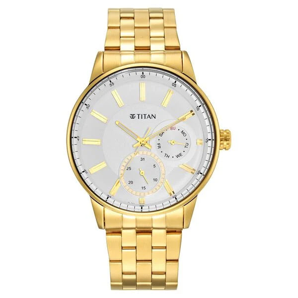 men’s watches with rugged designs and fitness tracking features -Titan Quartz Analog White Dial Stainless Steel Strap Watch for Men 9441ym01