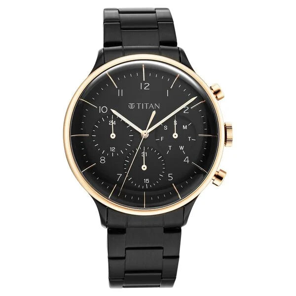 men's watches with advanced chronograph features and minimal designs -Titan Urban Magic Black Dial Analog Stainless Steel Strap watch for Men 90102km01